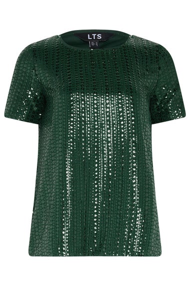 Long Tall Sally Green Crew Neck Sequin Top