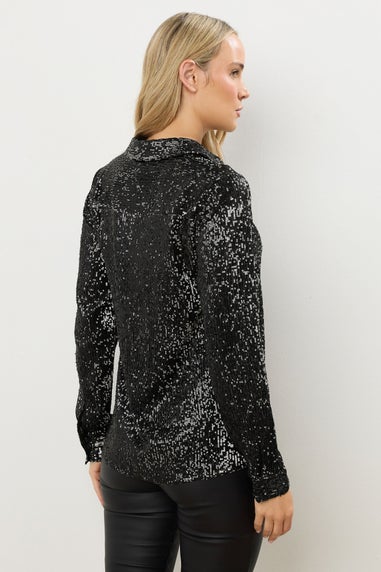 Long Tall Sally Black & Silver Sequin Embellished Shirt