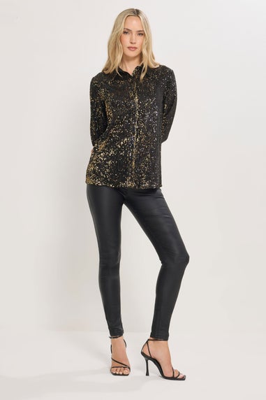 Long Tall Sally Black & Gold Sequin Embellished Shirt