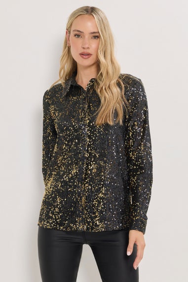 Long Tall Sally Black & Gold Sequin Embellished Shirt
