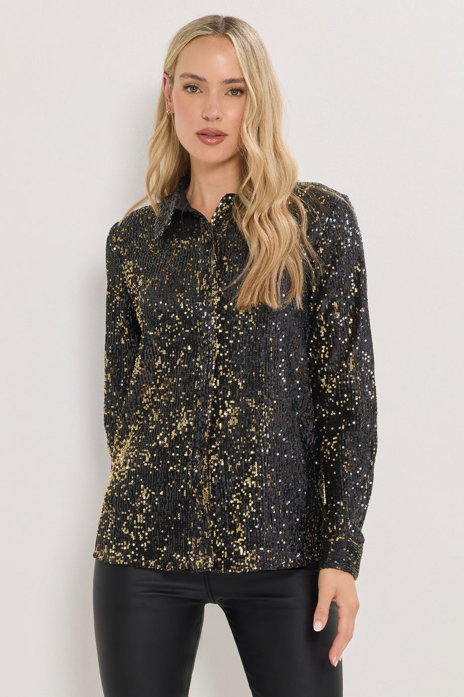 Long Tall Sally Black & Gold Sequin Embellished Shirt