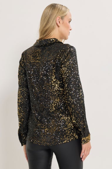 Long Tall Sally Black & Gold Sequin Embellished Shirt