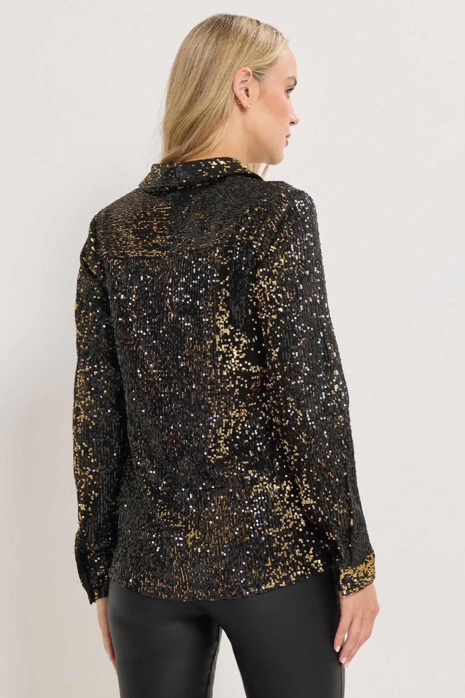Long Tall Sally Black & Gold Sequin Embellished Shirt