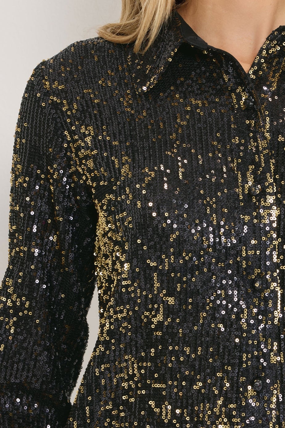 Long Tall Sally Black & Gold Sequin Embellished Shirt