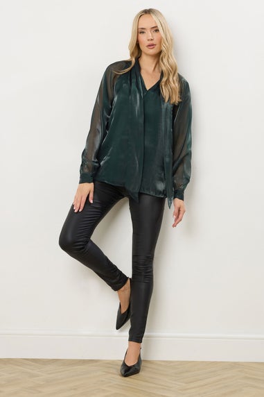 Long Tall Sally Dark Green Organza Tie Neck Blouse