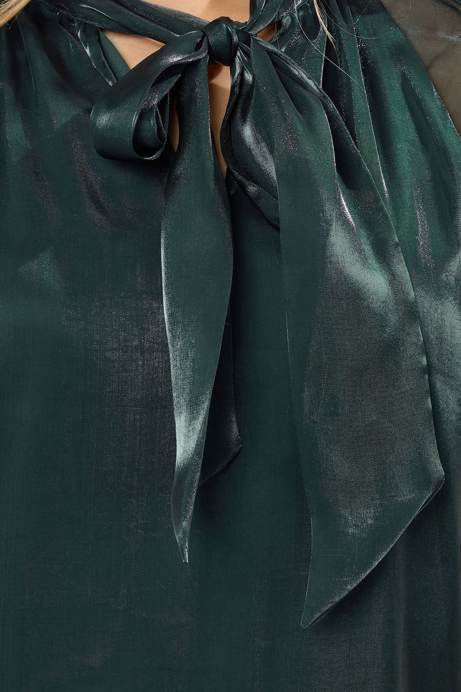 Long Tall Sally Dark Green Organza Tie Neck Blouse