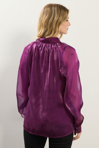 Long Tall Sally Purple Organza Tie Neck Blouse