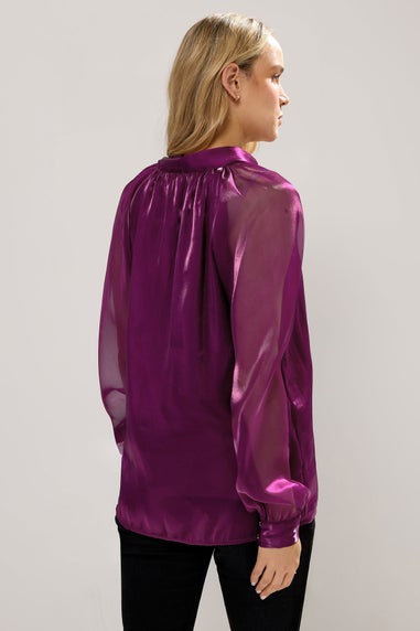 Long Tall Sally Purple Organza Tie Neck Blouse