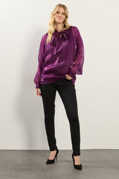 Long Tall Sally Purple Organza Tie Neck Blouse