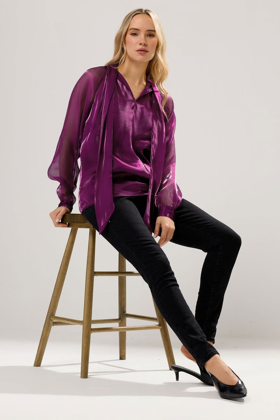 Long Tall Sally Purple Organza Tie Neck Blouse