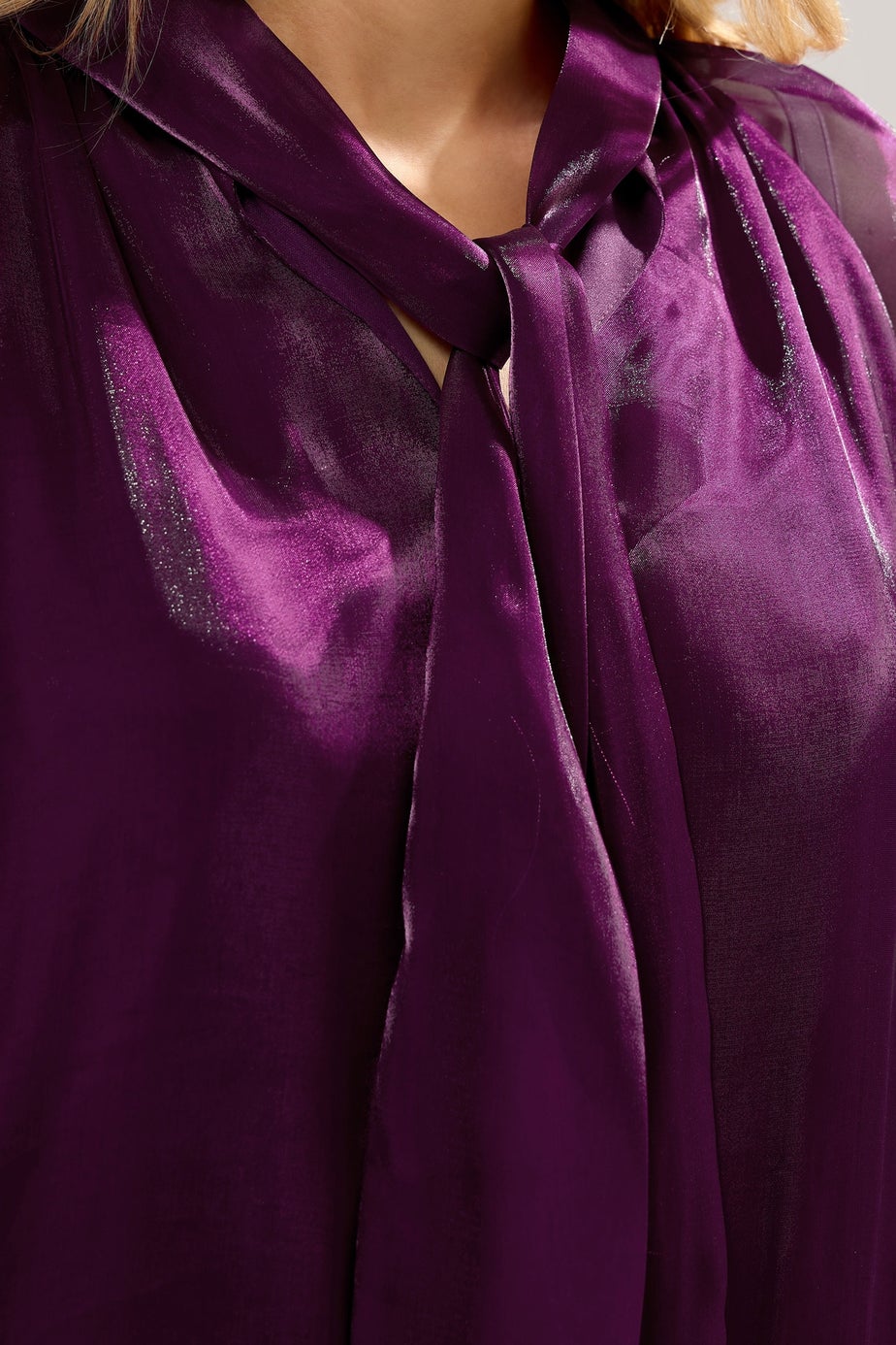 Long Tall Sally Purple Organza Tie Neck Blouse