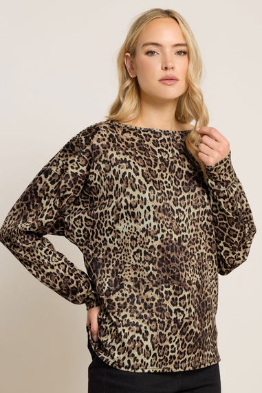Long Tall Sally Brown Animal Print Batwing Top