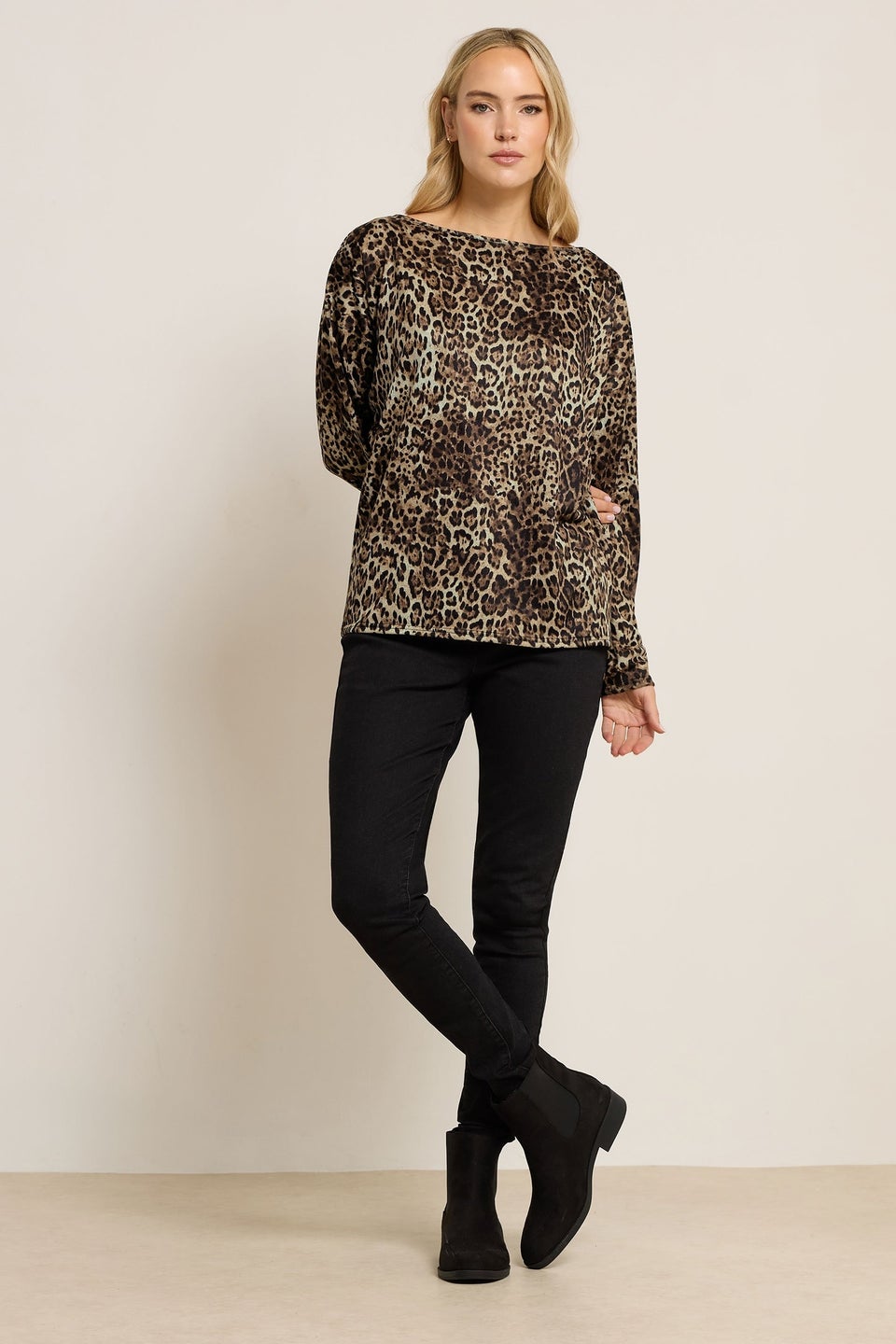 Long Tall Sally Brown Animal Print Batwing Top