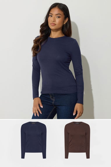 PixieGirl Petite 2 Pack Chocolate Brown & Navy Blue Cotton T-Shirts