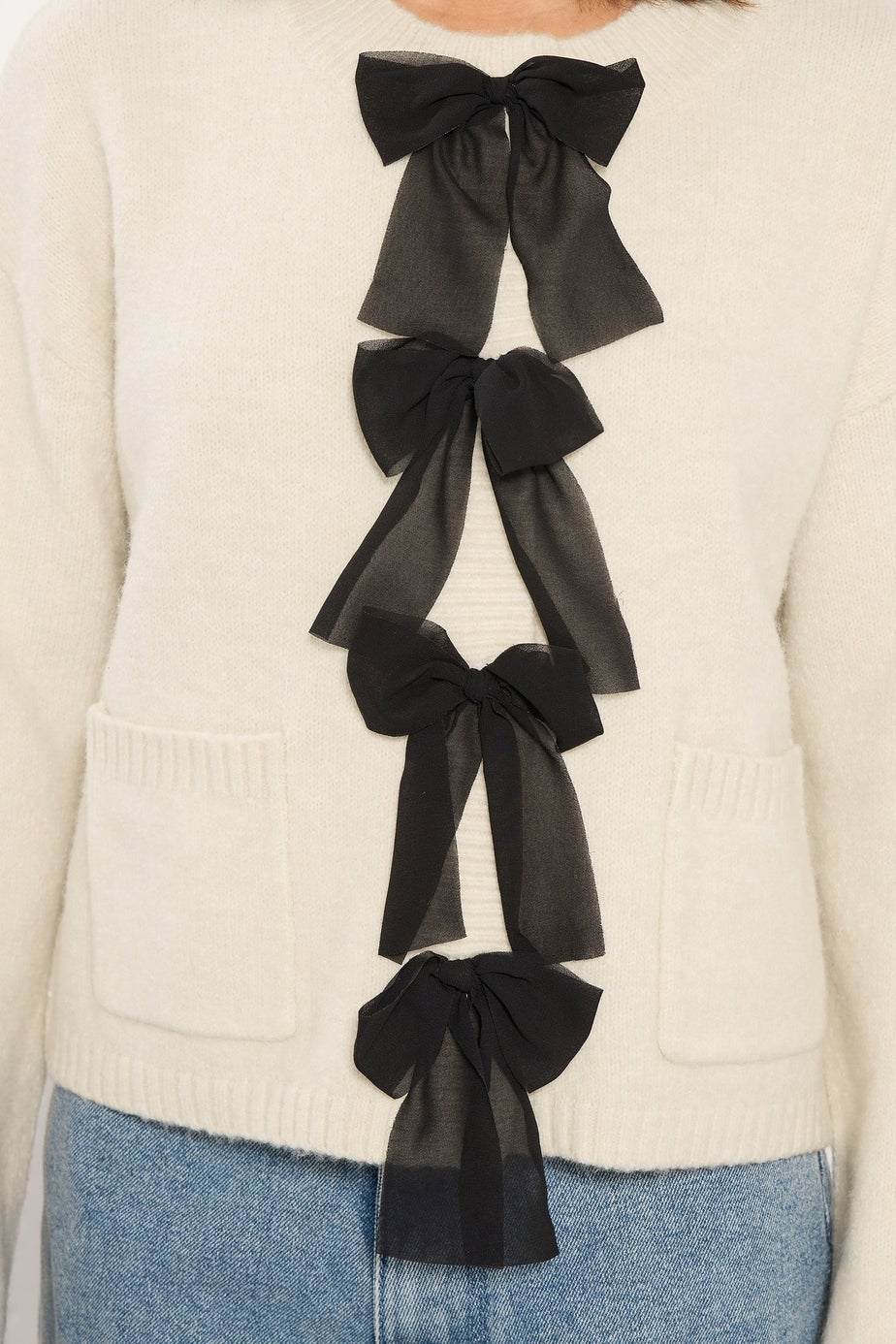 PixieGirl Petite Cream Knitted Bow Front Cardigan