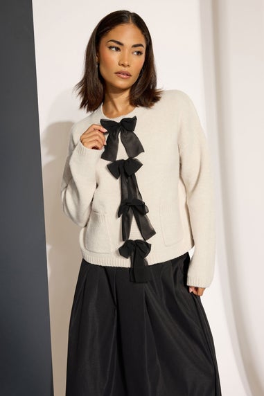 PixieGirl Petite Cream Knitted Bow Front Cardigan