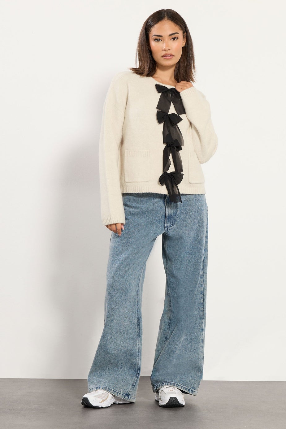 PixieGirl Petite Cream Knitted Bow Front Cardigan