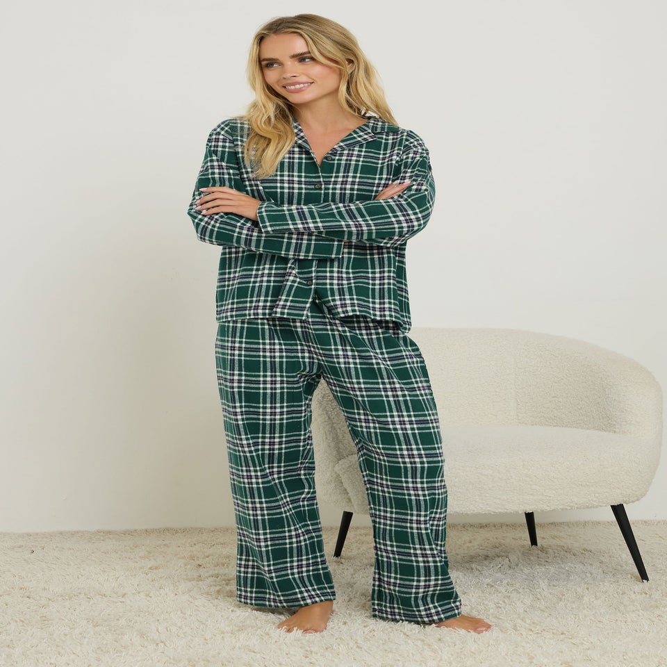 PixieGirl Petite Green Cotton Check Pyjama Set