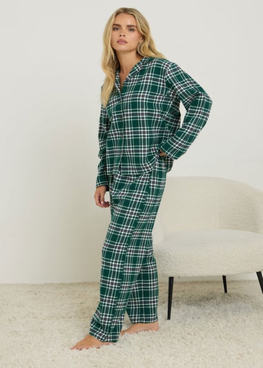 PixieGirl Petite Green Cotton Check Pyjama Set