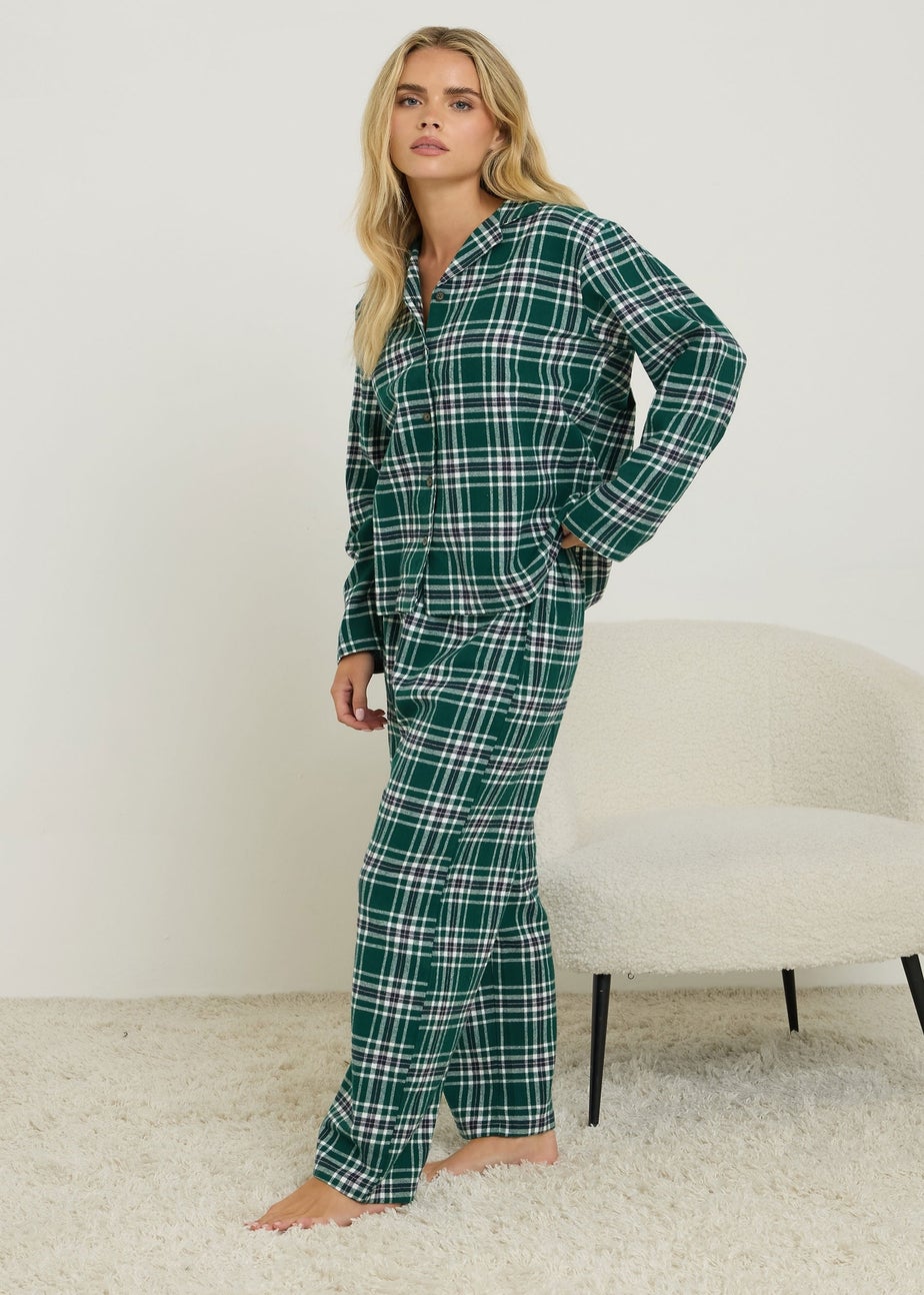 PixieGirl Petite Green Cotton Check Pyjama Set