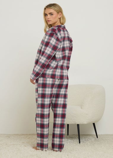PixieGirl Petite Ivory White & Red Cotton Check Pyjama Set