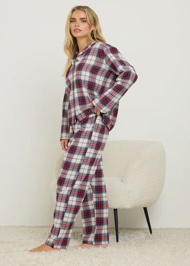 PixieGirl Petite Ivory White & Red Cotton Check Pyjama Set