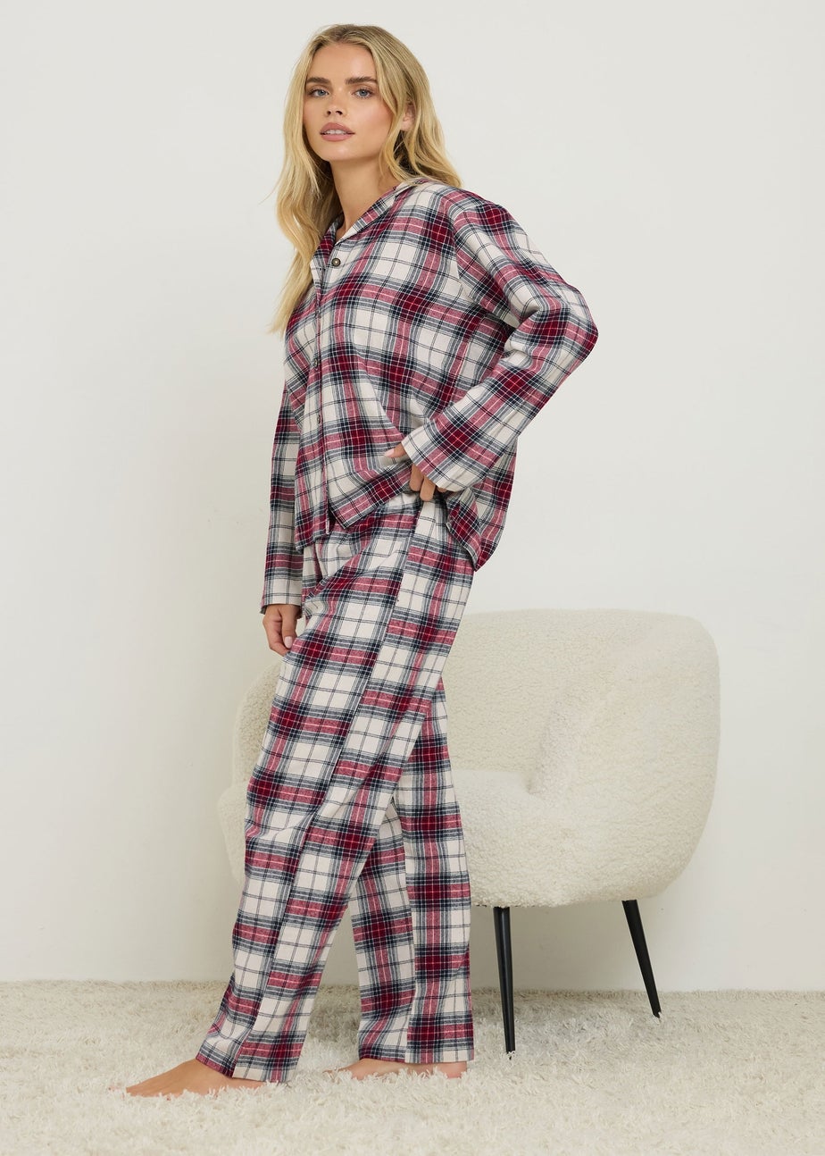 PixieGirl Petite Ivory White & Red Cotton Check Pyjama Set