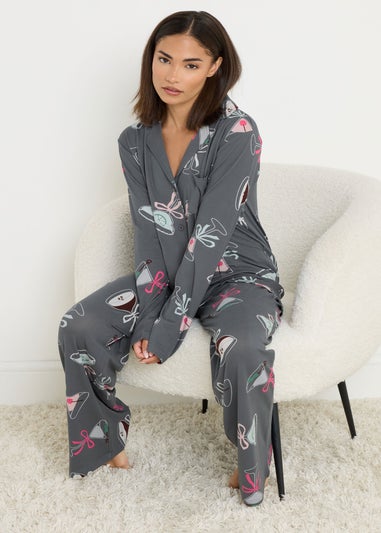 PixieGirl Petite Grey Soft Touch Cocktail Pyjama Set