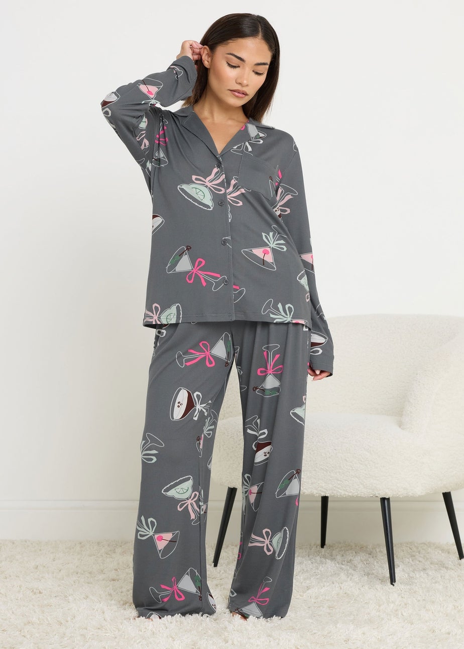 PixieGirl Petite Grey Soft Touch Cocktail Pyjama Set