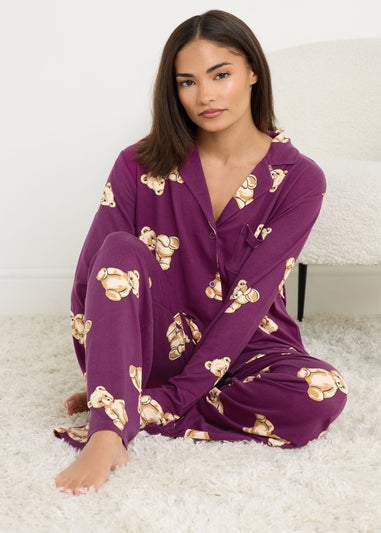 PixieGirl Petite Burgundy Red Soft Touch Teddy Pyjama Set
