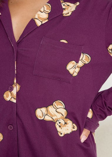 PixieGirl Petite Burgundy Red Soft Touch Teddy Pyjama Set