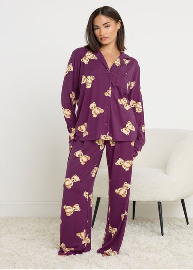 PixieGirl Petite Burgundy Red Soft Touch Teddy Pyjama Set