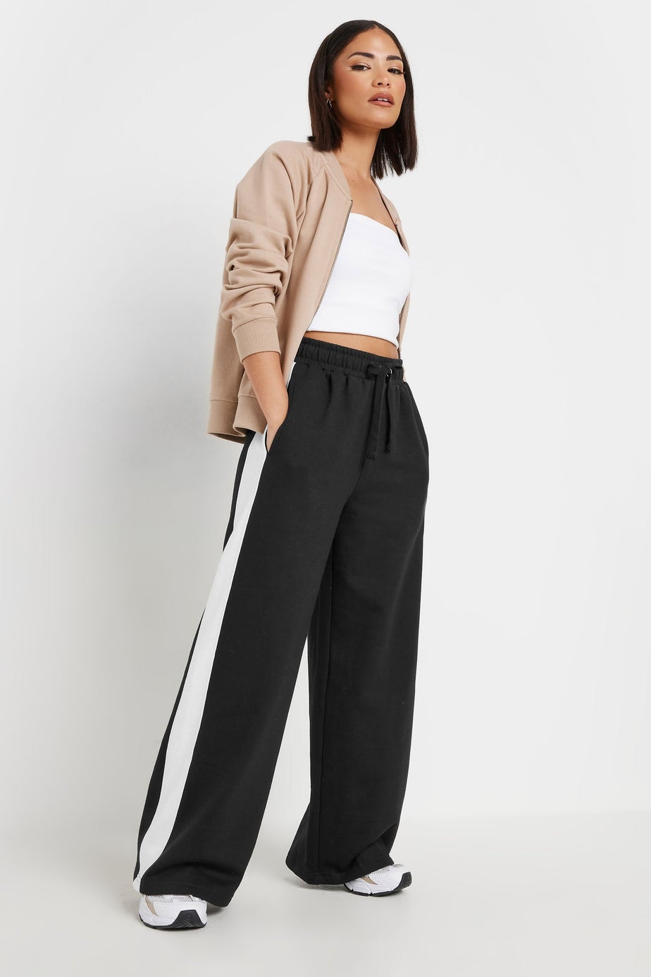 PixieGirl Petite Black Side Striped Wide Leg Joggers