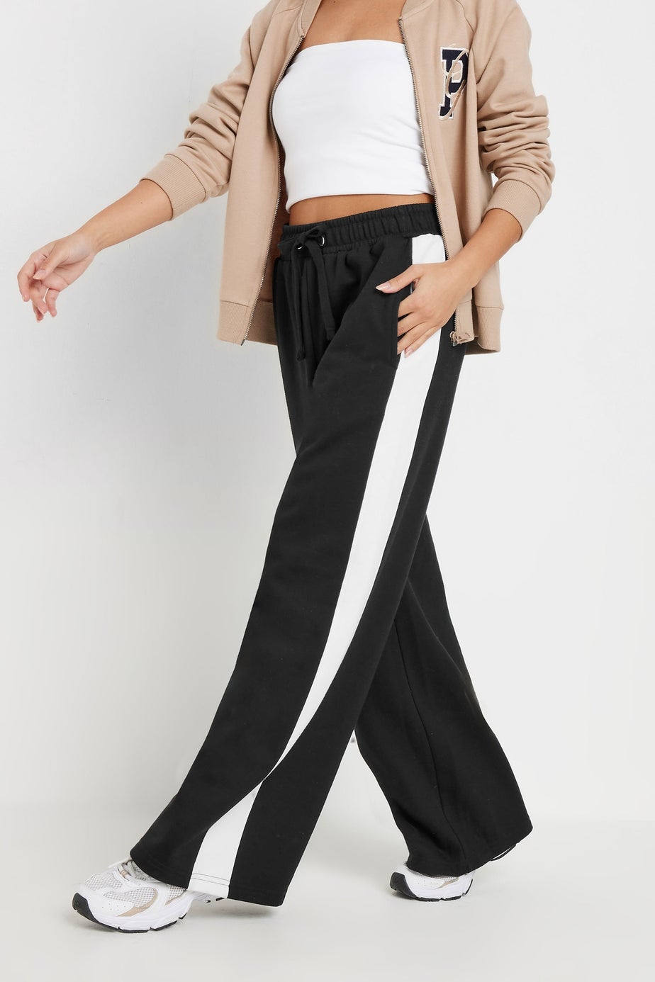 PixieGirl Petite Black Side Striped Wide Leg Joggers