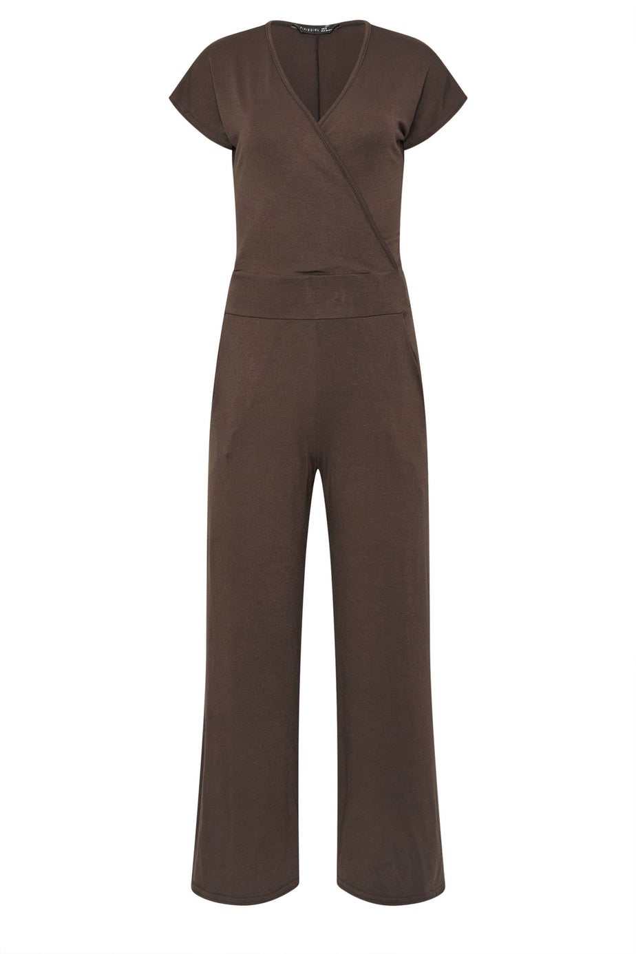 PixieGirl Petite Chocolate Brown Wrap Wide Leg Jumpsuit