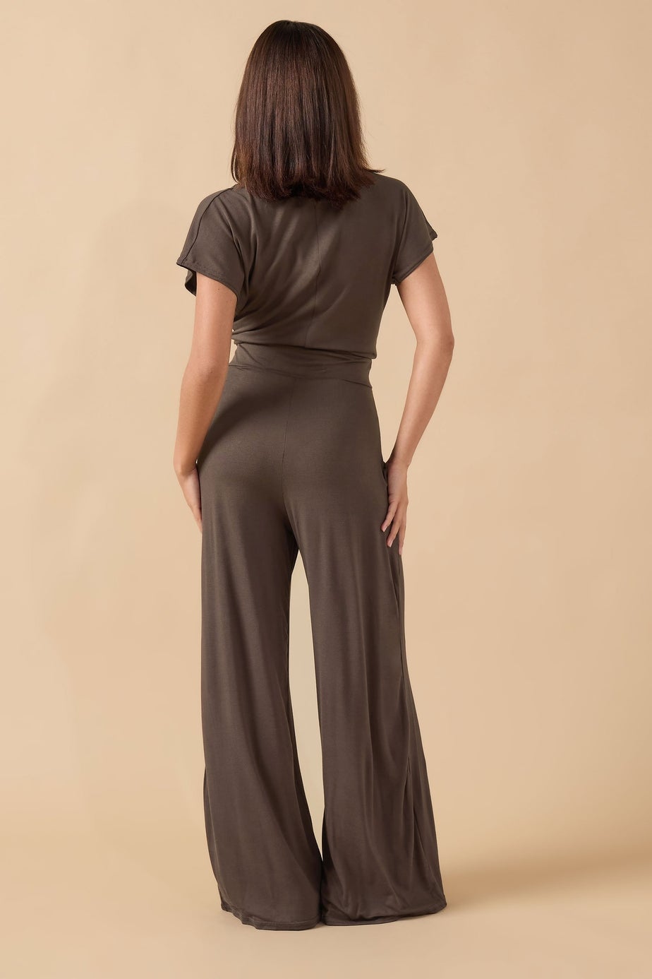 PixieGirl Petite Chocolate Brown Wrap Wide Leg Jumpsuit