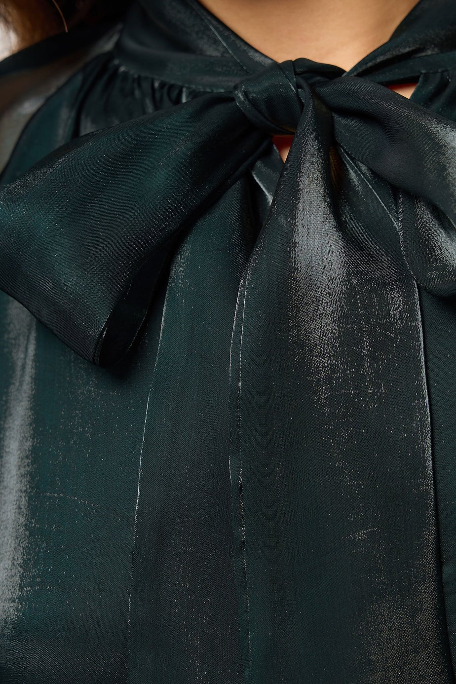 PixieGirl Petite Dark Green Organza Tie Neck Dress