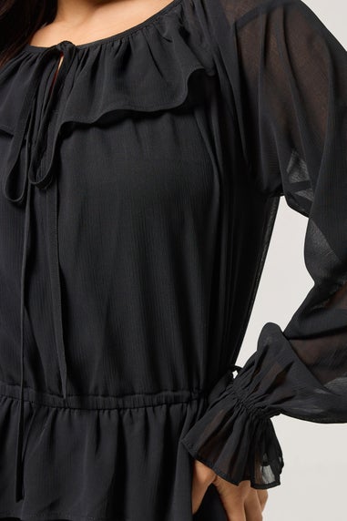 PixieGirl Petite Black Chiffon Frill Tie Waist Maxi Dress