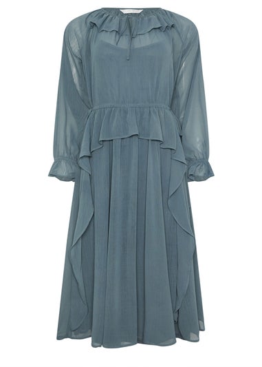 PixieGirl Petite Blue Chiffon Frill Tie Waist Maxi Dress