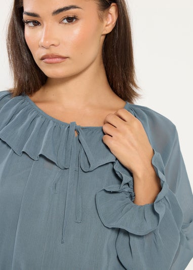 PixieGirl Petite Blue Chiffon Frill Tie Waist Maxi Dress