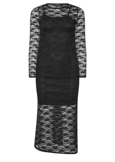 PixieGirl Petite Black Lace Maxi Dress