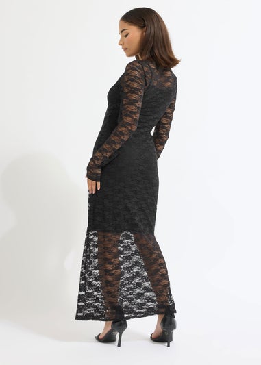 PixieGirl Petite Black Lace Maxi Dress