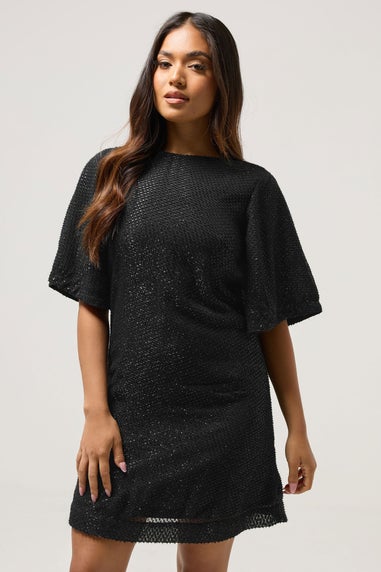 PixieGirl Petite Black Textured Midi Dress