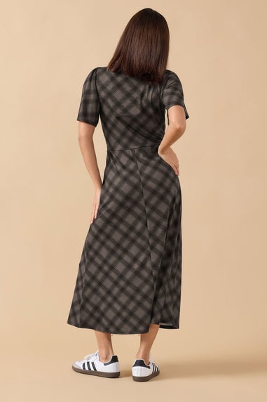 PixieGirl Petite Brown Check Tie Front Midi Dress