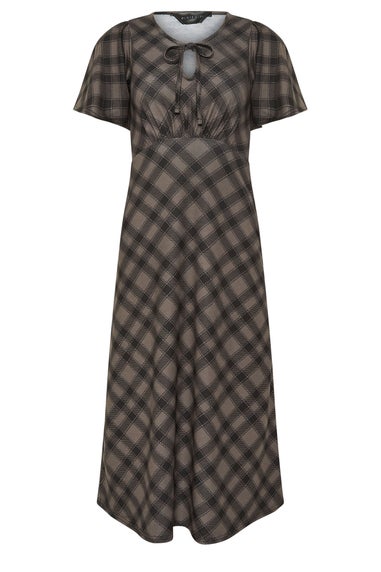 PixieGirl Petite Brown Check Tie Front Midi Dress