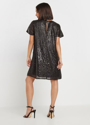 PixieGirl Petite Black Sequin T-Shirt Dress