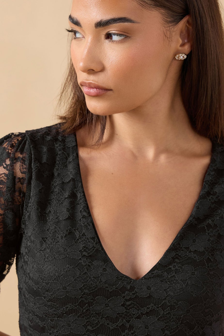 PixieGirl Petite Black Lace Midi Tea Dress