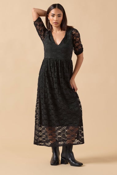 PixieGirl Petite Black Lace Midi Tea Dress