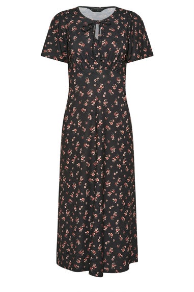 PixieGirl Petite Black Ditsy Floral Tie Front Midi Dress