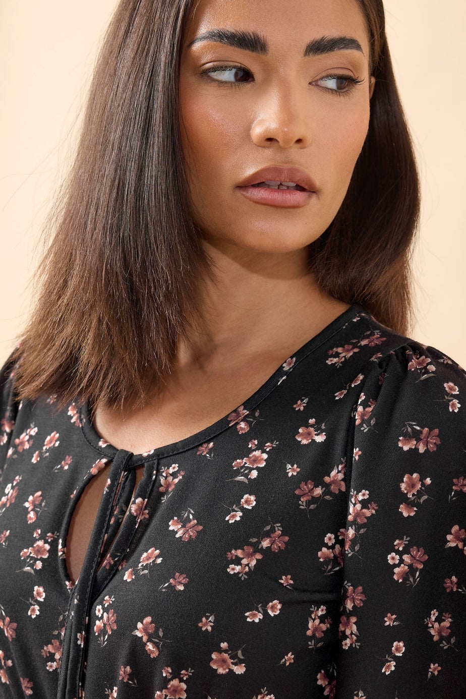 PixieGirl Petite Black Ditsy Floral Tie Front Midi Dress